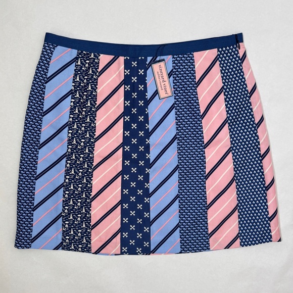 Vineyard Vines Dresses & Skirts - Vineyard Vines Silk Skirt Tie Gal Patchwork Mini Blue Pink Striped Nautical SZ 6